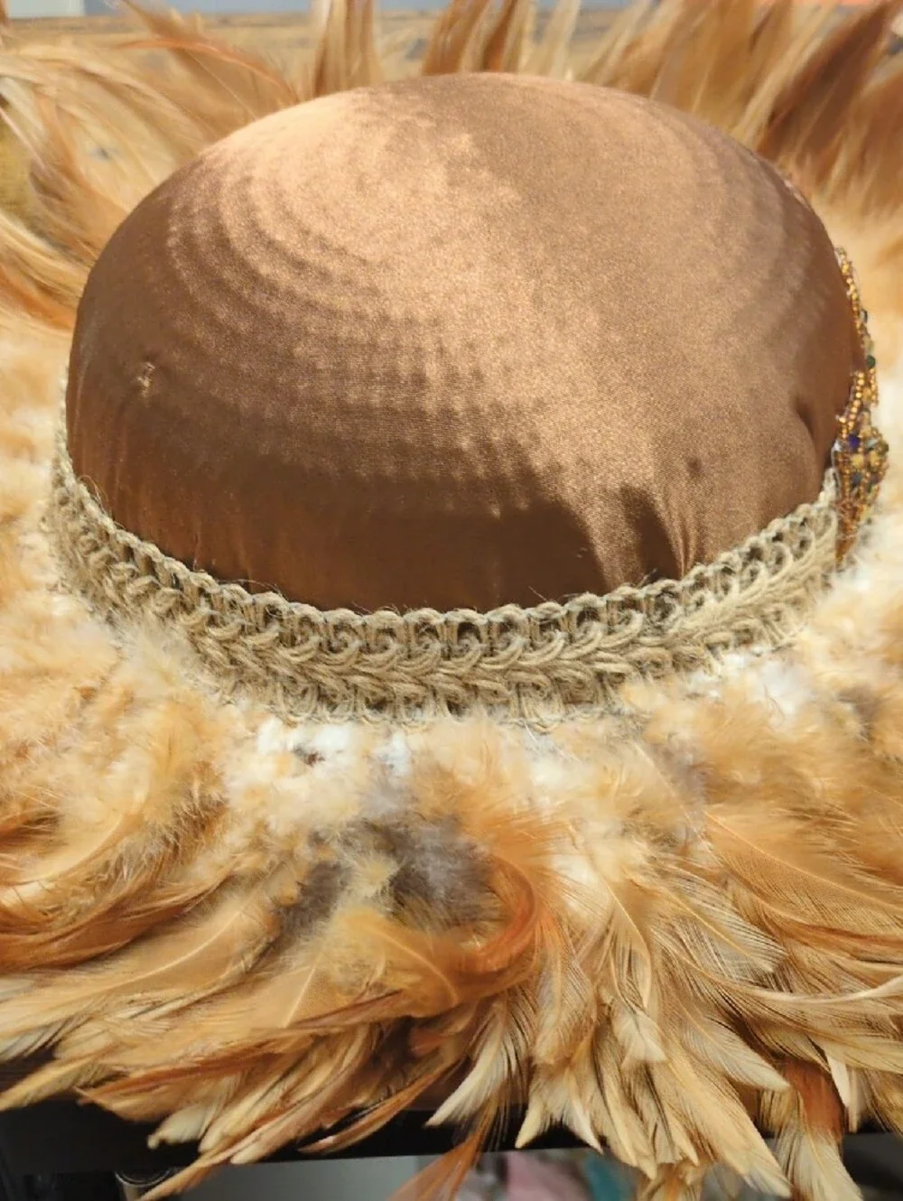 Vintage Brown Feather Brim Women's Hat with Cream Trim